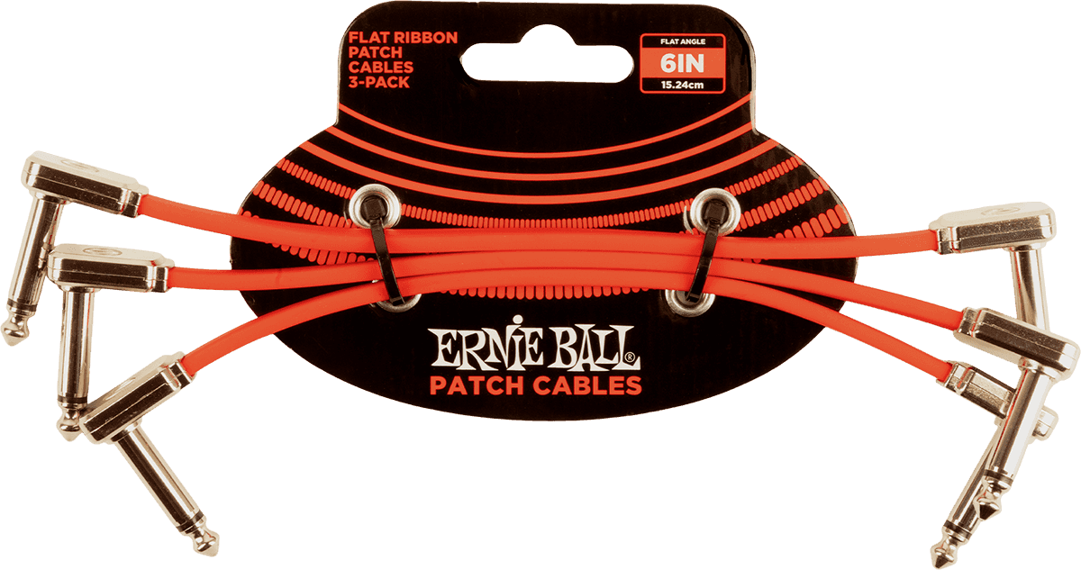 CABLES INSTRUMENT PATCH PACK OF 3 - THIN & FLAT ELBOW - 15 CM - RED