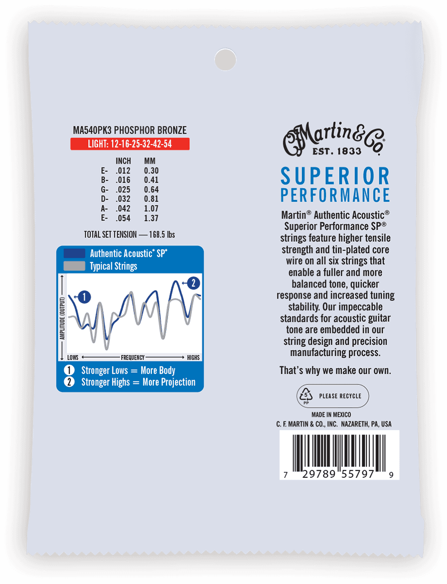 MA540PK3 AUTHENTIC SP PACK 3 LIGHT PHOSPHOR BRONZE LIGHT 12-16-25-32-42-54