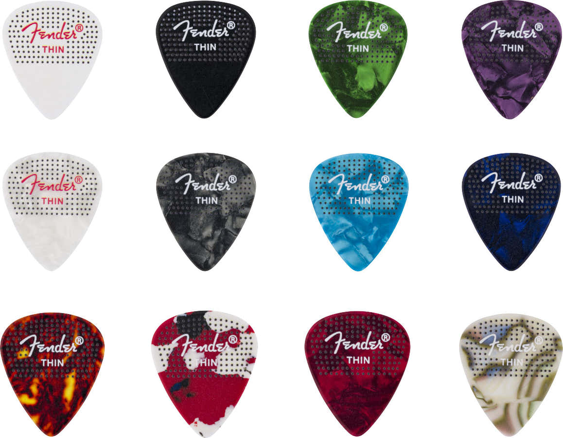 351 Palhetas de celuloide pontilhadas, pack de 12, finas