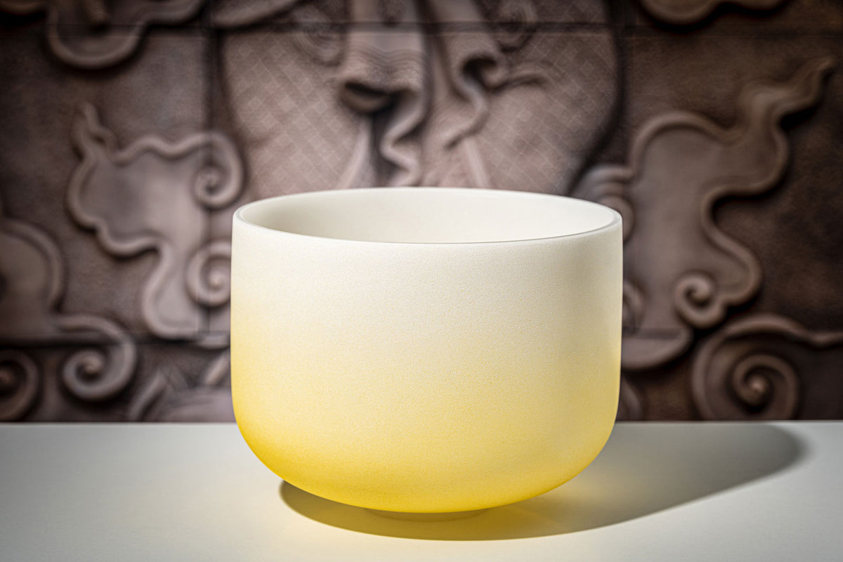 MEINL SONIC ENERGY CRYSTAL SINGING BOWL 12" COLOUR-FROSTED YELLOW NOTE E4 NAVEL CHAKRA