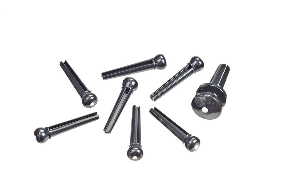 D'ADDARIO INJECTED MOLDED BRIDGE PINS WITH END PIN SET EBONY WITH IVORY DOT