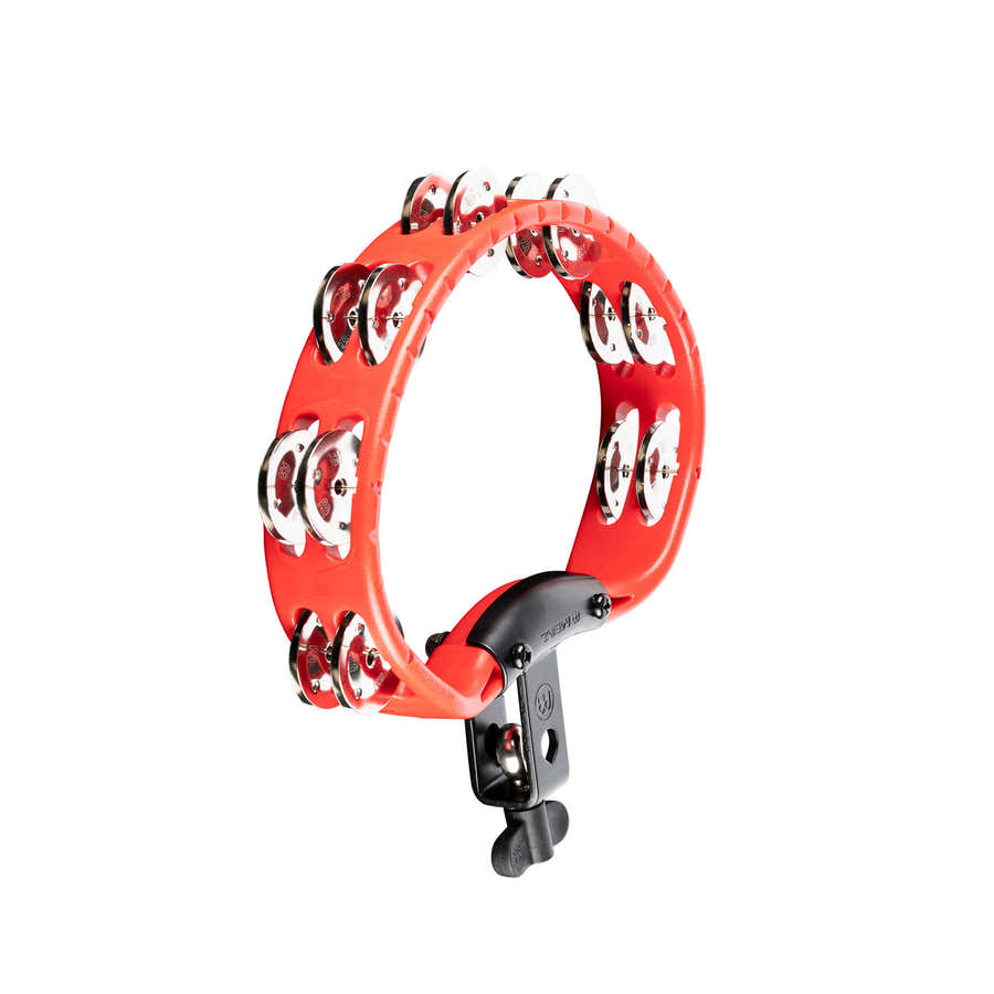 PERCUSSION HEADLINER SERIES MOUNTABLE ABS TAMBOURINE DUAL ROW RED STAINLESS STEEL JINGLES