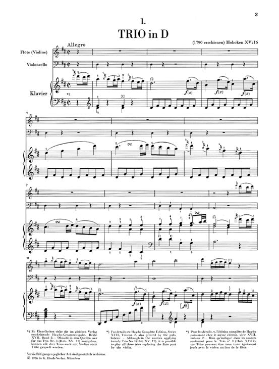 Haydn J. - Piano Trios Volume Iii (For Piano Flute (Or Violin) And Violoncello)