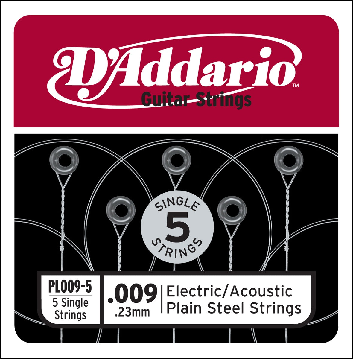 D'ADDARIO PL009-5 PLAIN STEEL GUITAR SINGLE STRING .009 5-PACK
