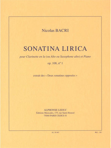 Bacri N. - Sonatina Lirica Op. 108 N° 1 Clarinete Em La (Ou Alto Ou Saxofone Alto) E Piano