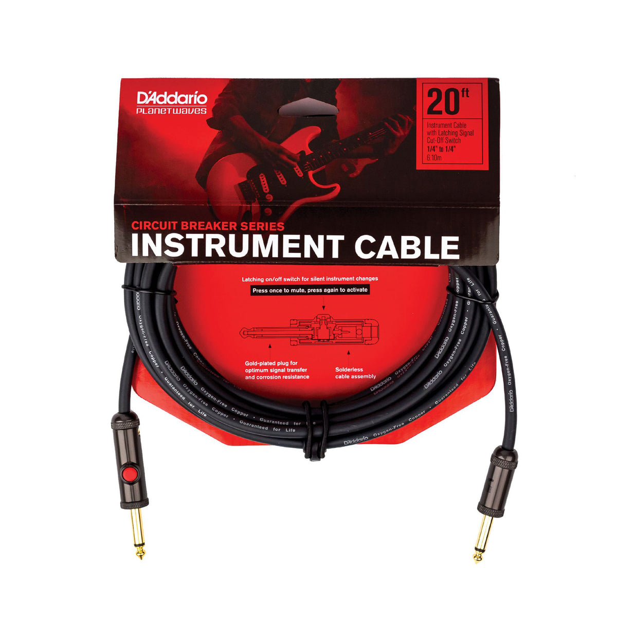 20' CIRCUIT BREAKER INSTRUMENT CABLE WITH LATCHING CUT-OFF SWITCH STRAIGHT PLUG