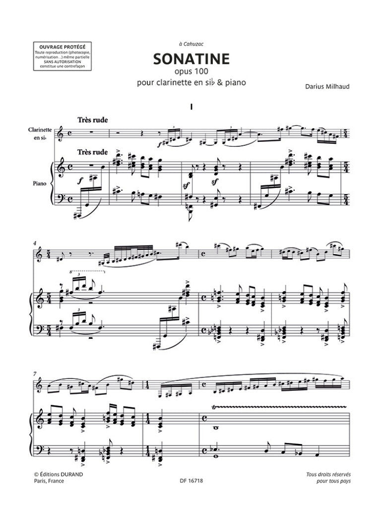 Milhaud D. - Sonatine - Clarinette et Piano