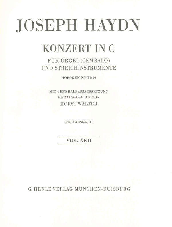 Haydn J. - Concerto For Organ (harpsichord) With String Instruments C Major Hob. Xviii:10
