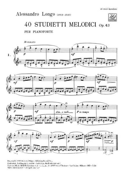 Longo A. - 4 pequenos estudos melódicos para mãos pequenas sem oitavas OP.43 - Piano