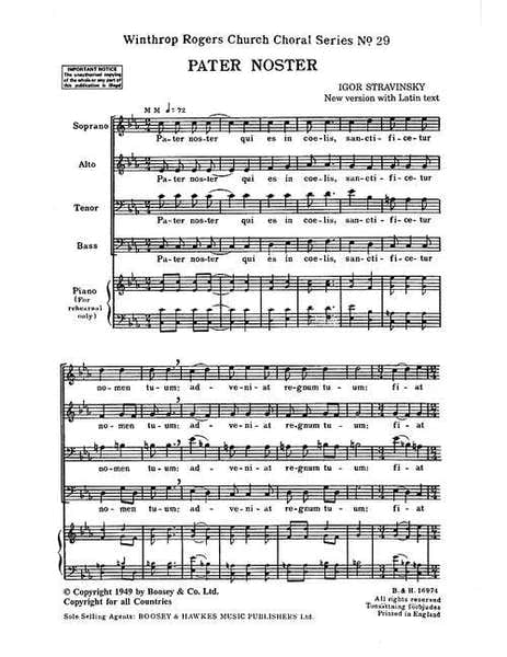 Stravinsky - Pater Noster No. 29 - Choeur Mixte (satb) A Cappella