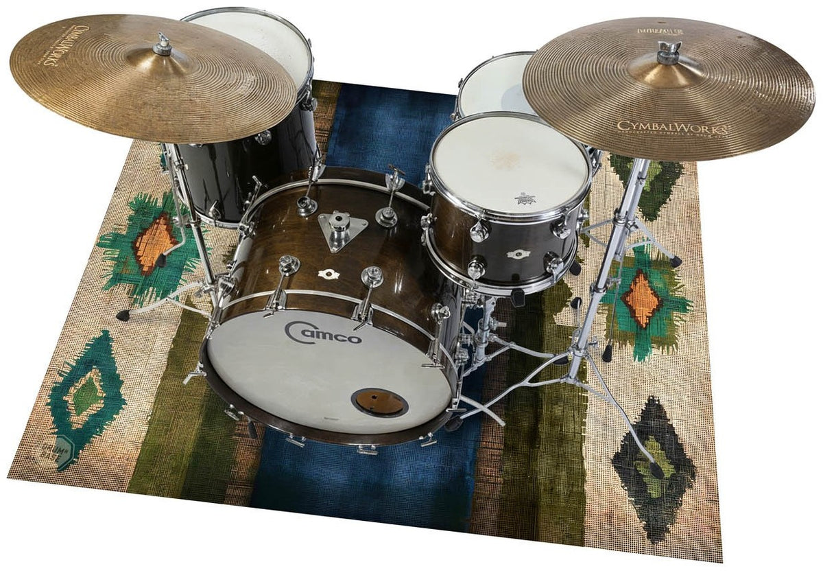 EART185-BLU - Tapete de Palco / Bateria Native American 1.85 x 1.60m Antiderrapante - Azul