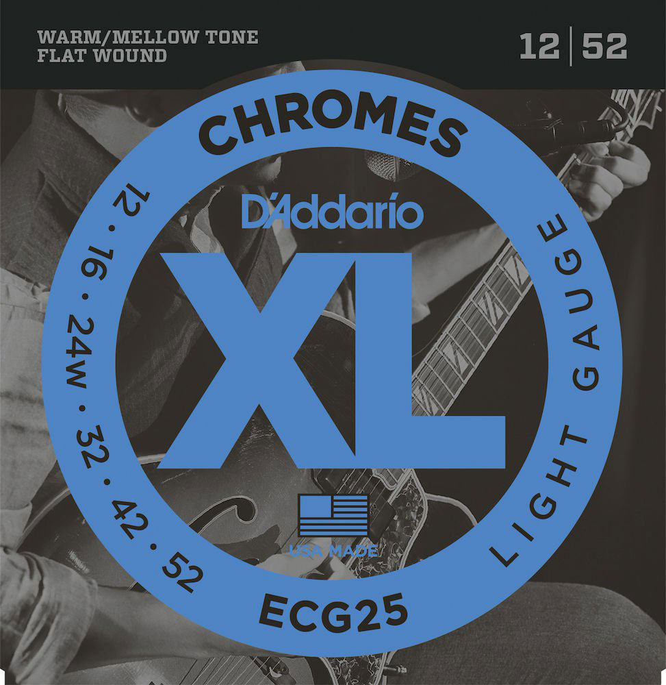 D'ADDARIO ECG25 CHROMES FLAT WOUND ELECTRIC GUITAR STRINGS LIGHT 12-52