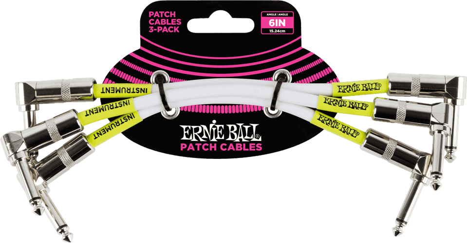 Cabos de Instrumento Patch Pack de 3 - Angulado - 15CM Branco