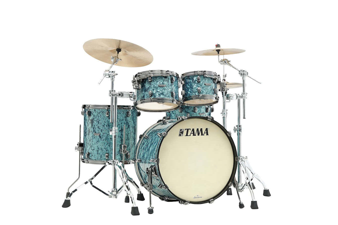 STARCLASSIC MAPLE STAGE 22 DRUM KIT BLACK NICKEL SHELL HARDWARE TURQUOISE PEARL