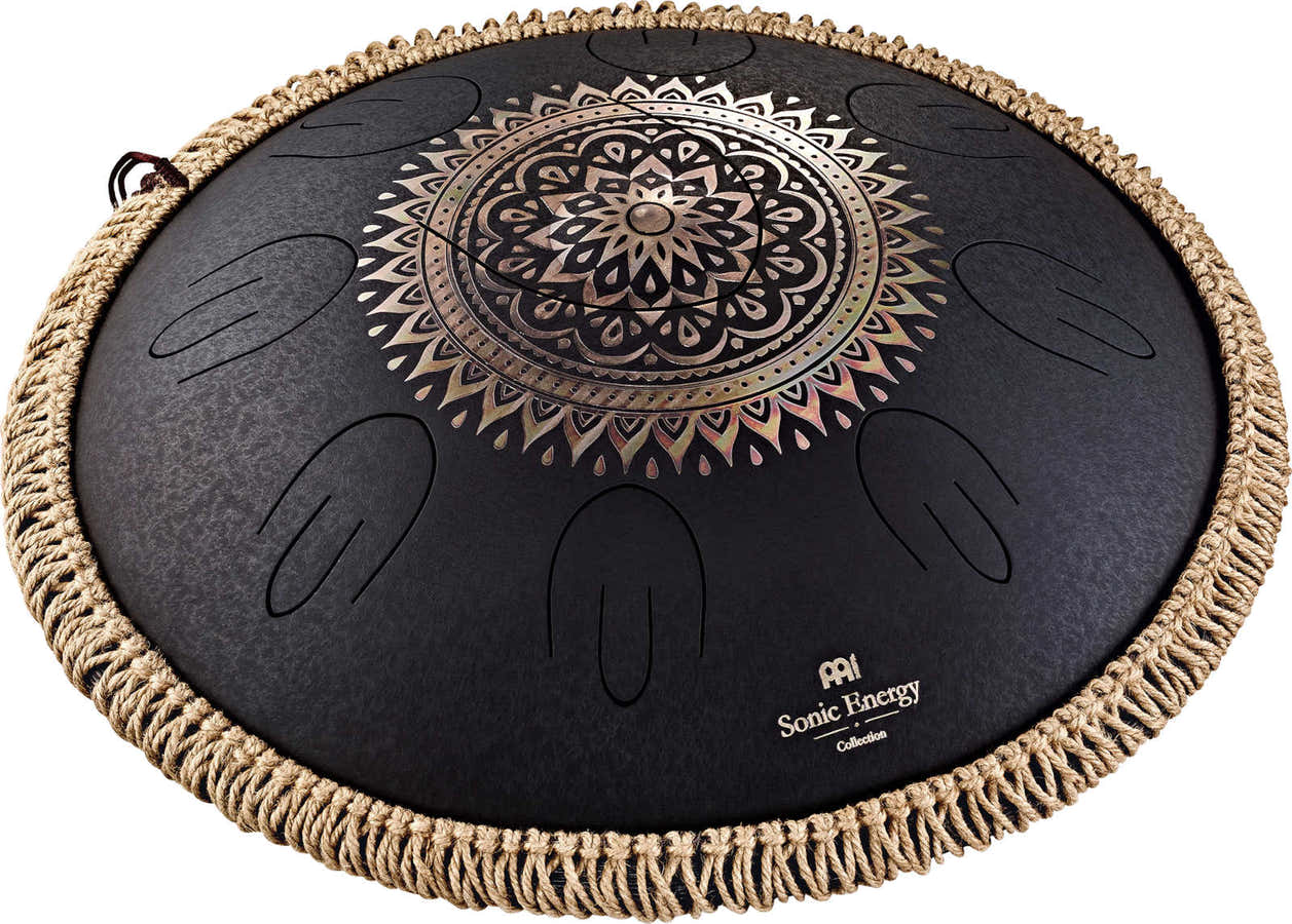 SONIC ENERGY OCTAVE STEEL TONGUE DRUM BLACK ENGRAVED FLORAL DESIGN D KURD