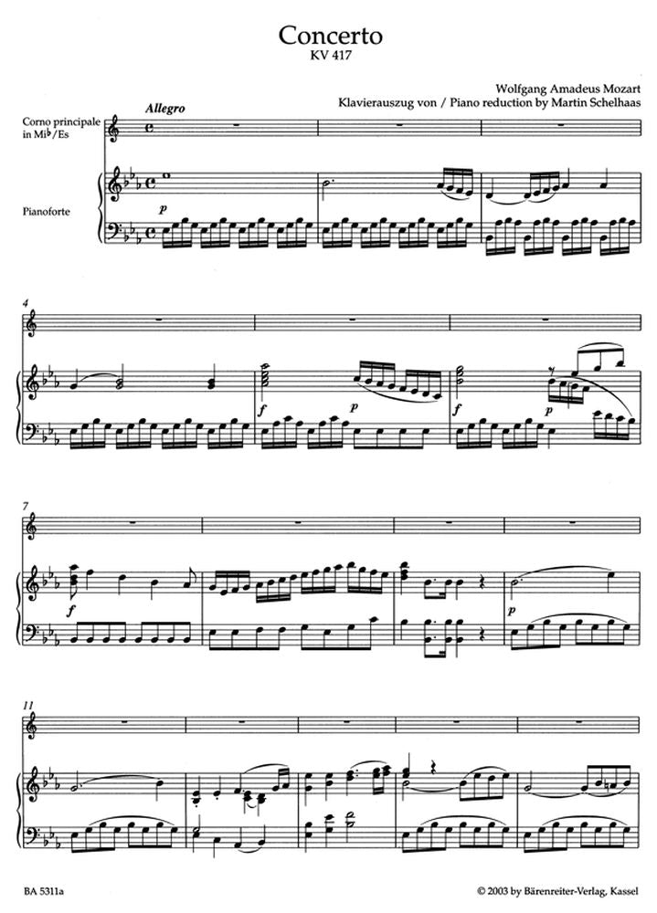 Moz W.A. - Concerto N°2 En Mib Majeur Kv 417 Pour Cor Et Orchestre - Cor Piano