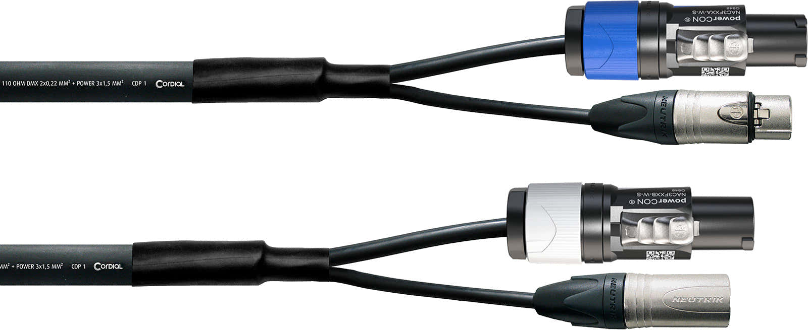 Cabo DMX XLR de 5 pinos + Powercon 5 M