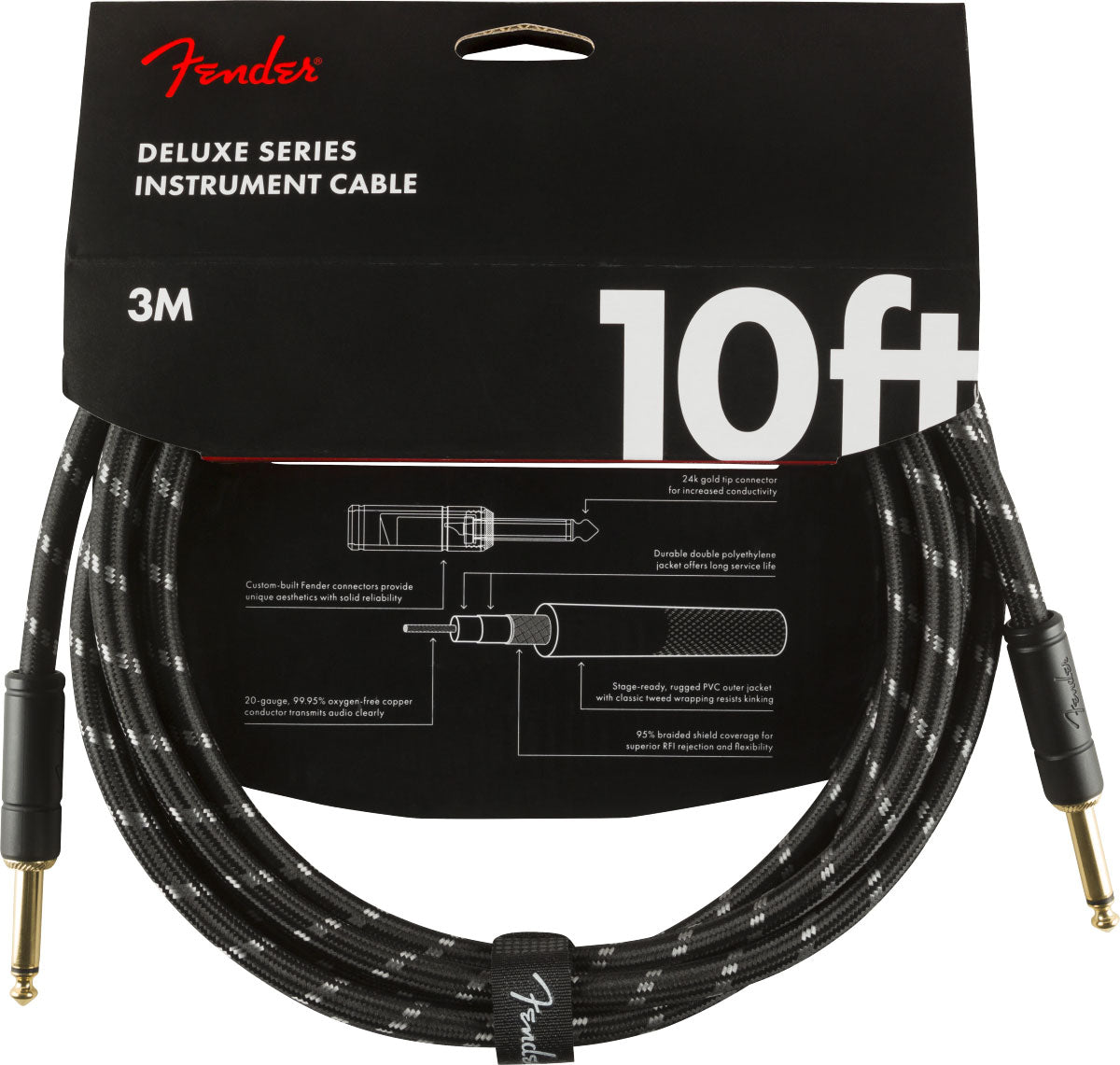 Fender DELUXE INSTRUMENT CABLE STRAIGHT/STRAIGHT 10' BLACK TWEED
