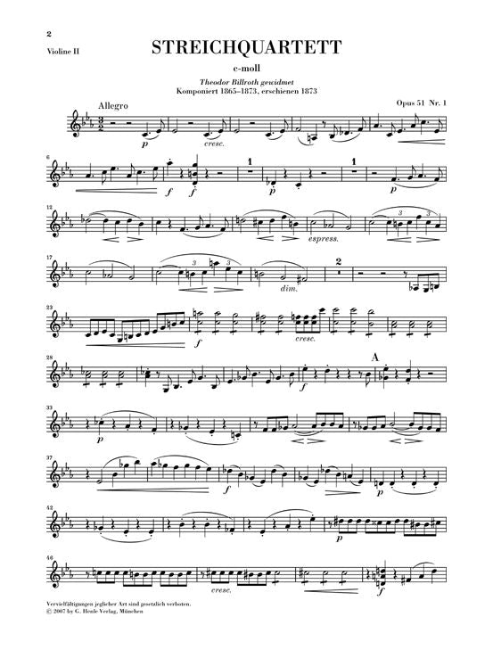 Brahms J. - Quartetos de cordas em Dó menor e Lá menor Op. 51