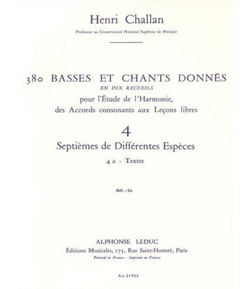 CHALLAN H. - 380 BASSES ET CHANTS DONNES VOL.4A (SEPTIEMES DIFFERENTES ESPECES) - TEXTES