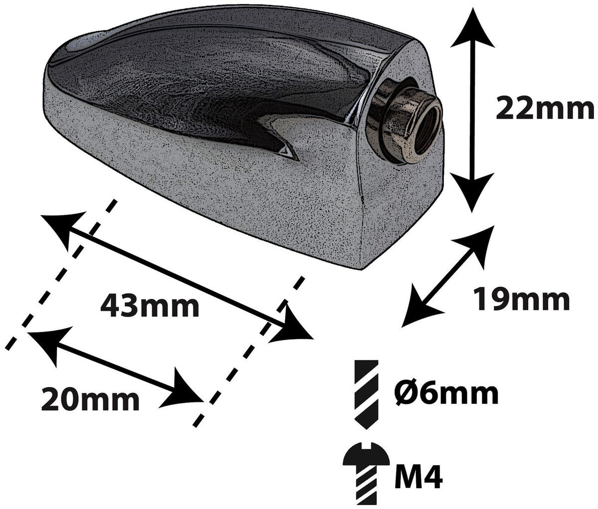 L25SDTT-BK - Canoa para Tarola / Tom - Preta - 20mm (x1)