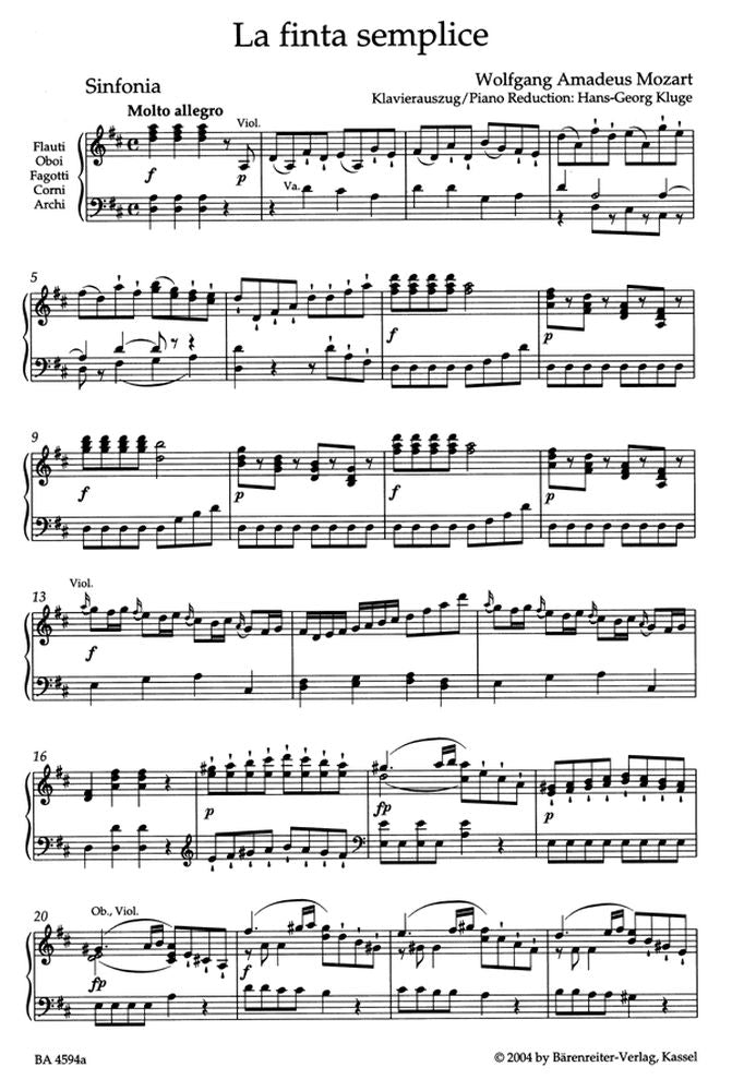 Mozart W.a. - La Finta Semplice KV 51(46a) - Vocal Score