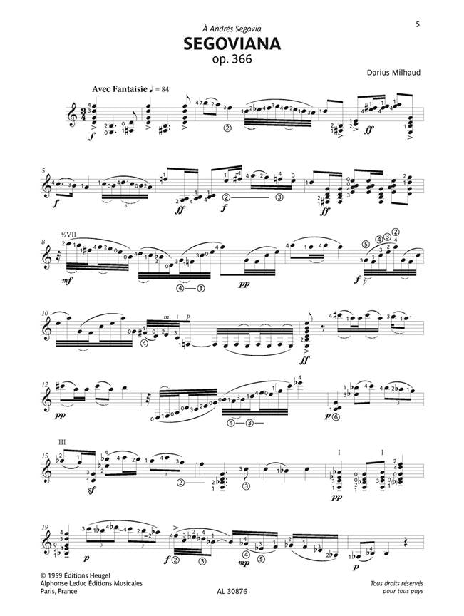 MILHAUD DARIUS - SEGOVIANA OP.366 - GUITARE