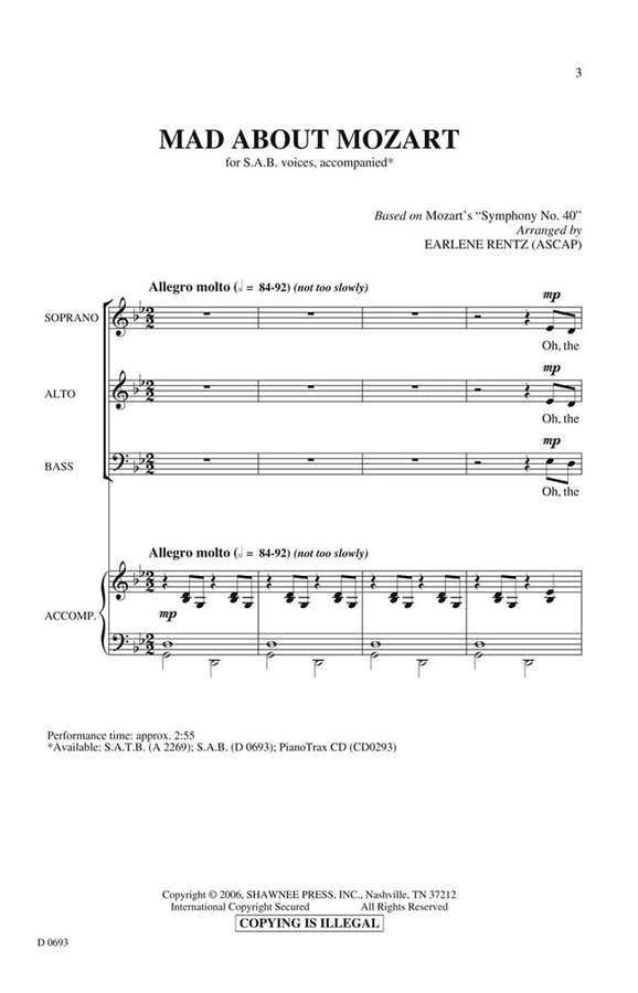Rentz Earlene - Mad About Mozart - Sab