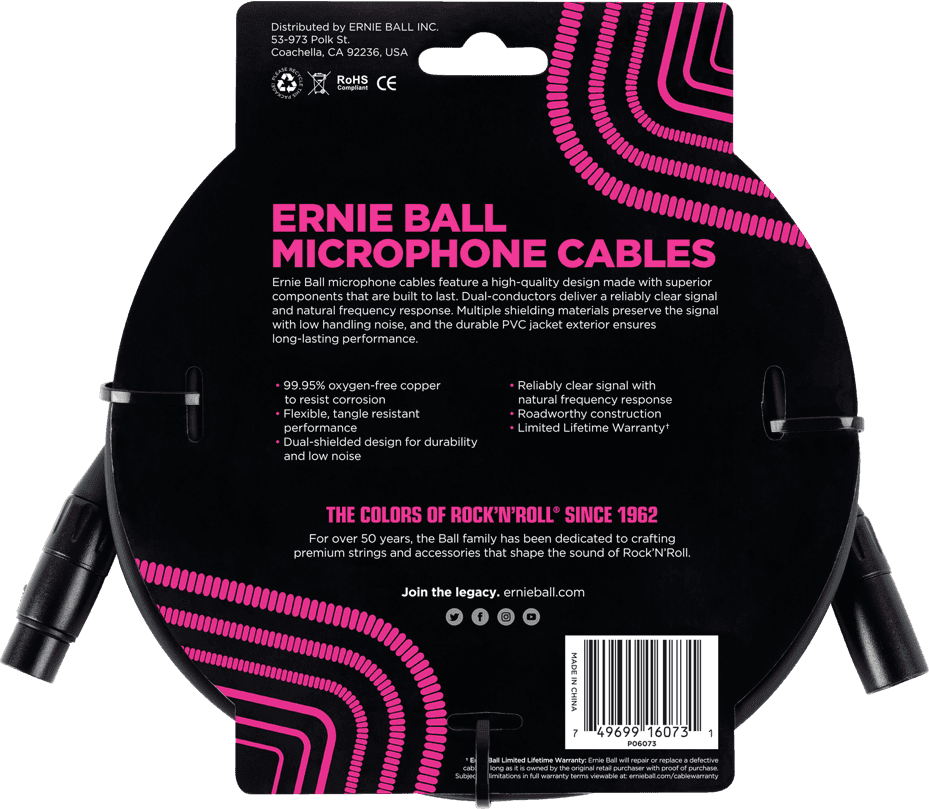 Cabos De Microfone Classic XLR Macho/XLR Fêmea 7,62M Preto