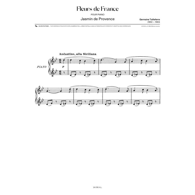 Tailleferre Germaine - Fleurs De France - Piano