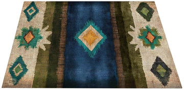 EART185-BLU - Tapete de Palco / Bateria Native American 1.85 x 1.60m Antiderrapante - Azul