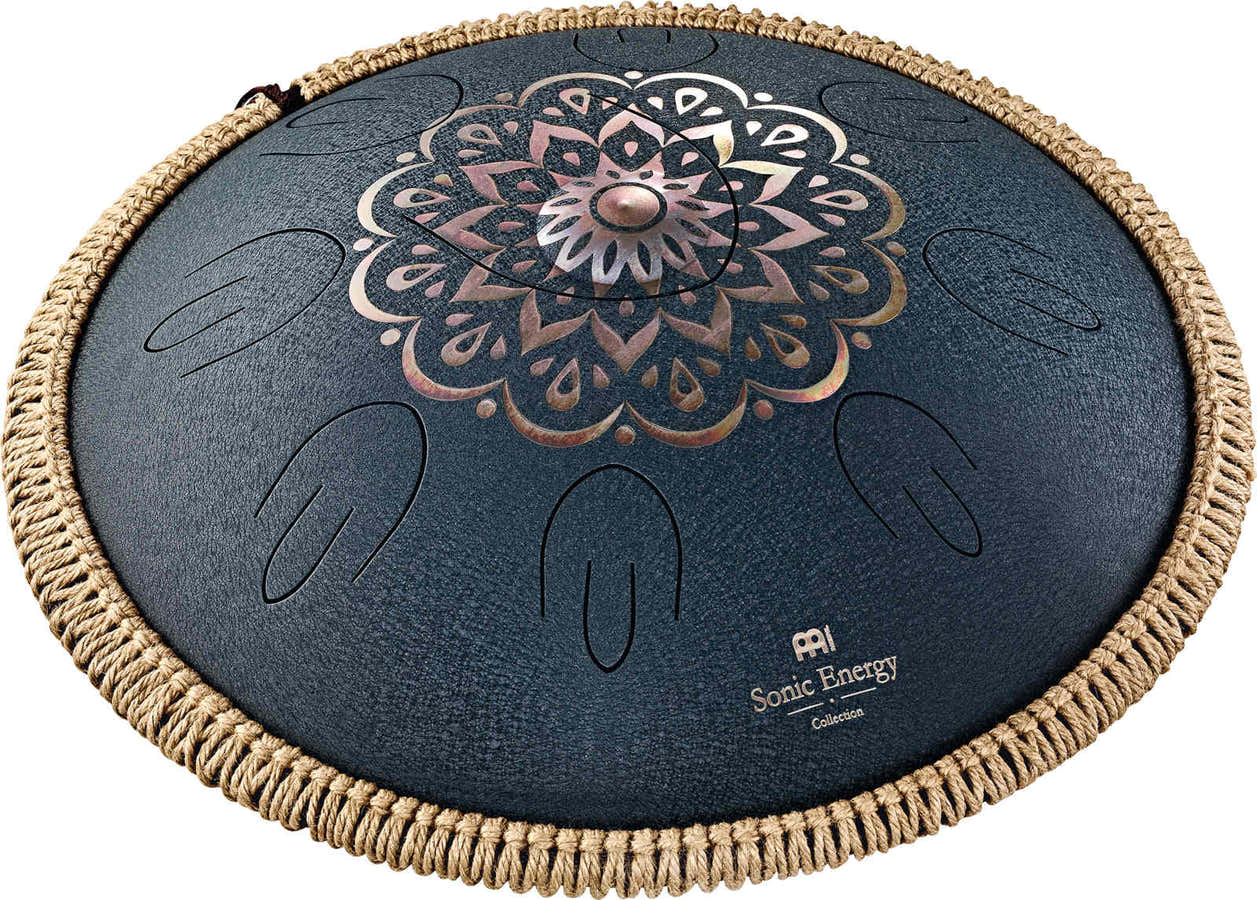 SONIC ENERGY OCTAVE STEEL TONGUE DRUM NAVY BLUE ENGRAVED FLORAL DESIGN D AMARA