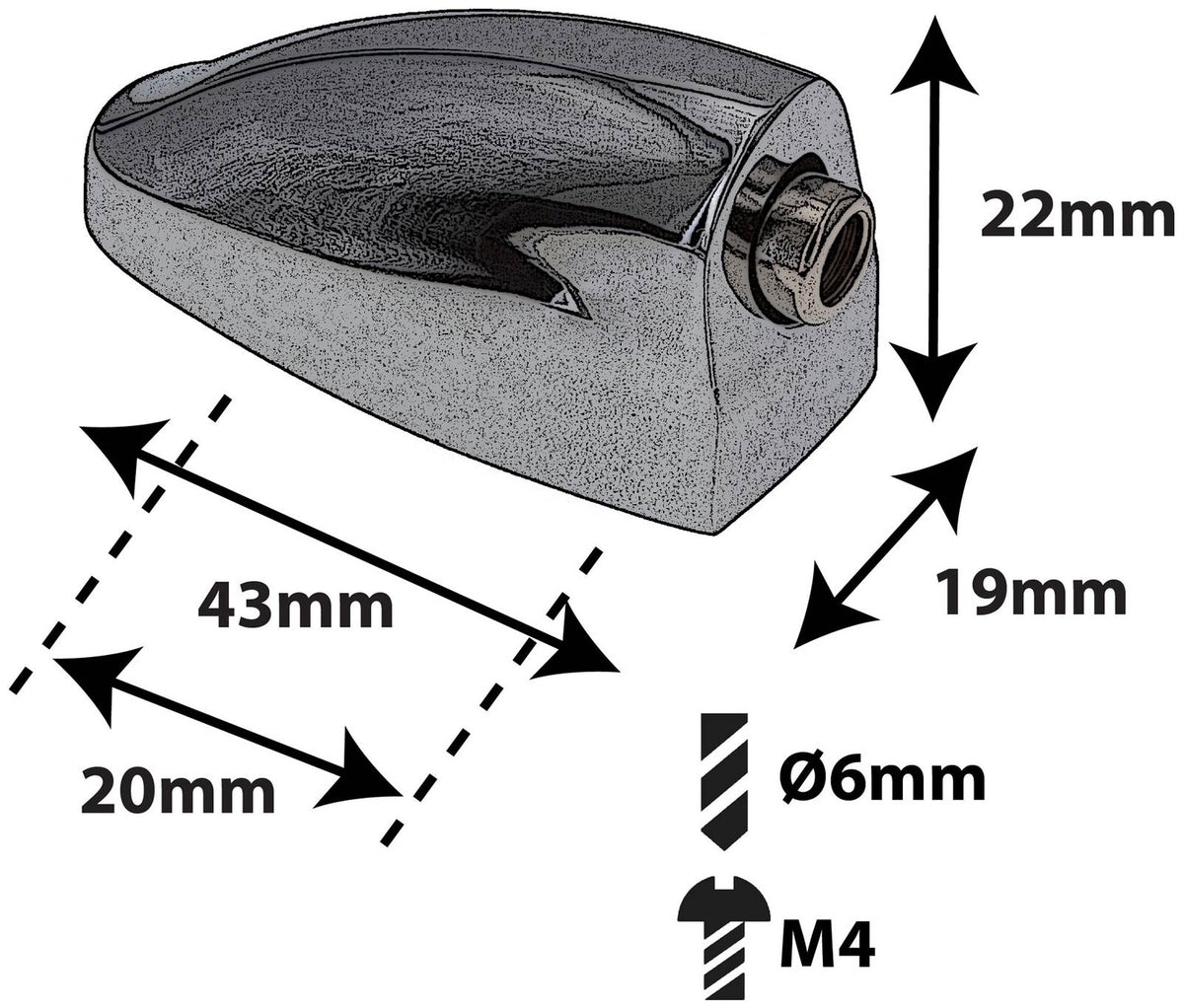L25SDTT - Canoa para Tarola / Tom - 20mm (x1)