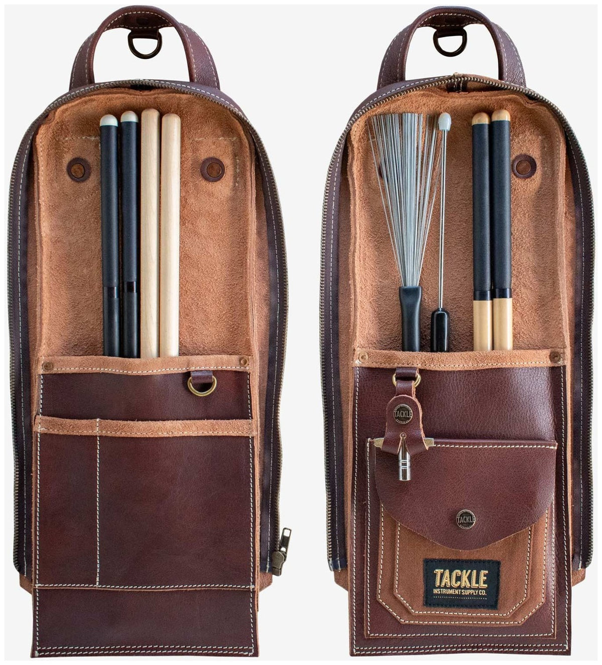Saco Modular em Couro para Baquetas - Castanho