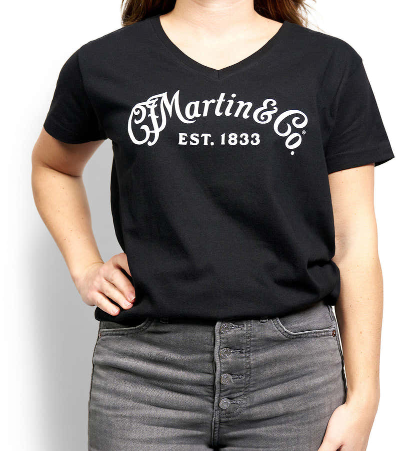 T-shirt col V black logo Martin White M