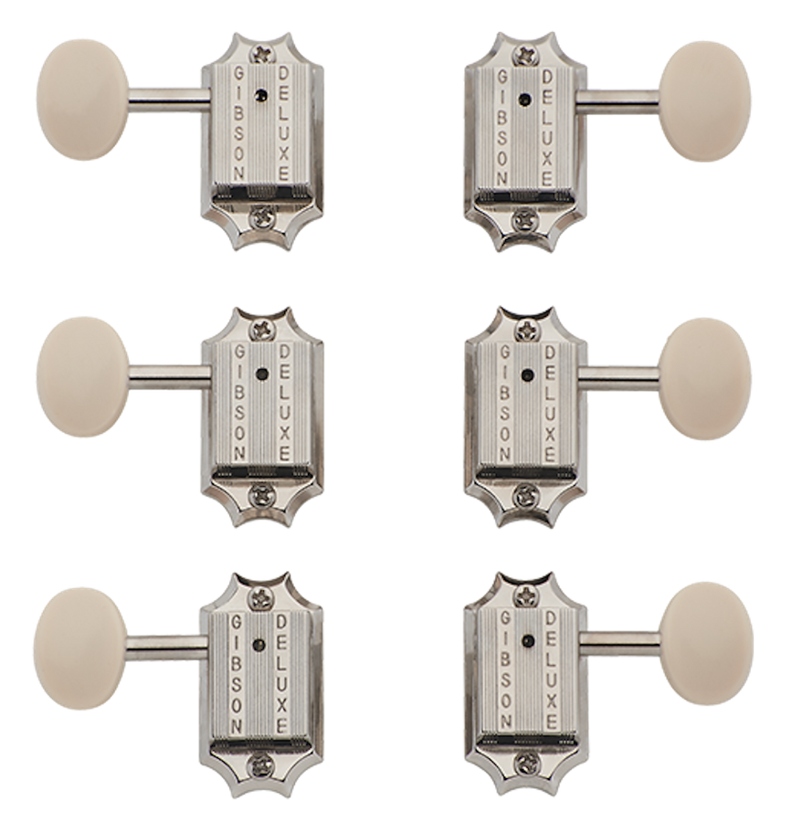 REPLACEMENT PART DELUXE WHITE BUTTON TUNER SET VINTAGE NICKEL