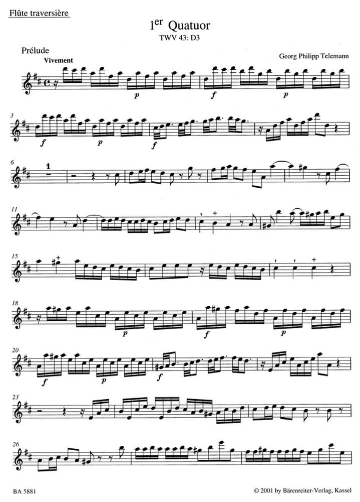 Telemann G.P. - Nouveaux Quatuors En 6 Suites Paris Quets Vol.1 - Flute, Violon, Viole De Gambe