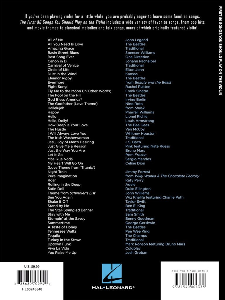 Hal Leonard As primeiras 50 músicas que deve tocar no violino