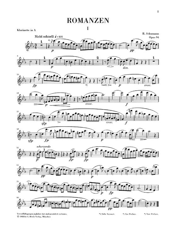 Schumann R. - Romances For Oboe (or Violin Or Clarinet) And Piano Op. 94 (version For Clarinet)