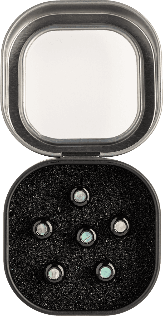 LIQUID METAL BRIDGE PINS BLACK PAUA