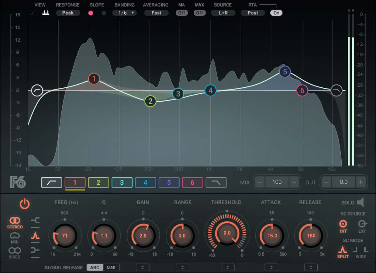 F6 EQ dinâmico de banda flutuante