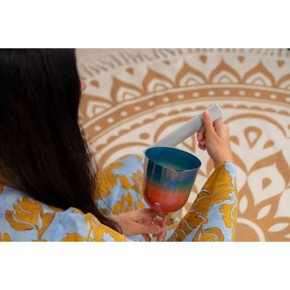 4.5" Essence Solfeggio Crystal Singing Bowl Mi 528 Hz Sunrise Blue