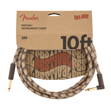 10' ANGLED FESTIVAL INSTRUMENT CABLE PURE HEMP BROWN STRIPE