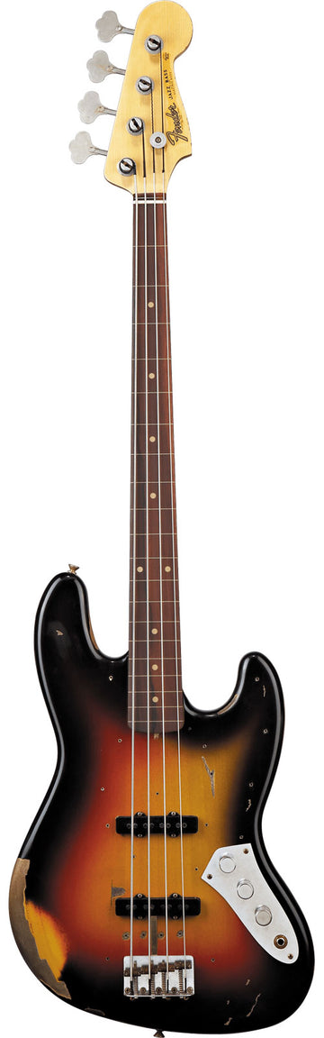 Jazz Bass Jaco Pastorius Sem trastes Relic Sunburst de 3 cores Artist 2025