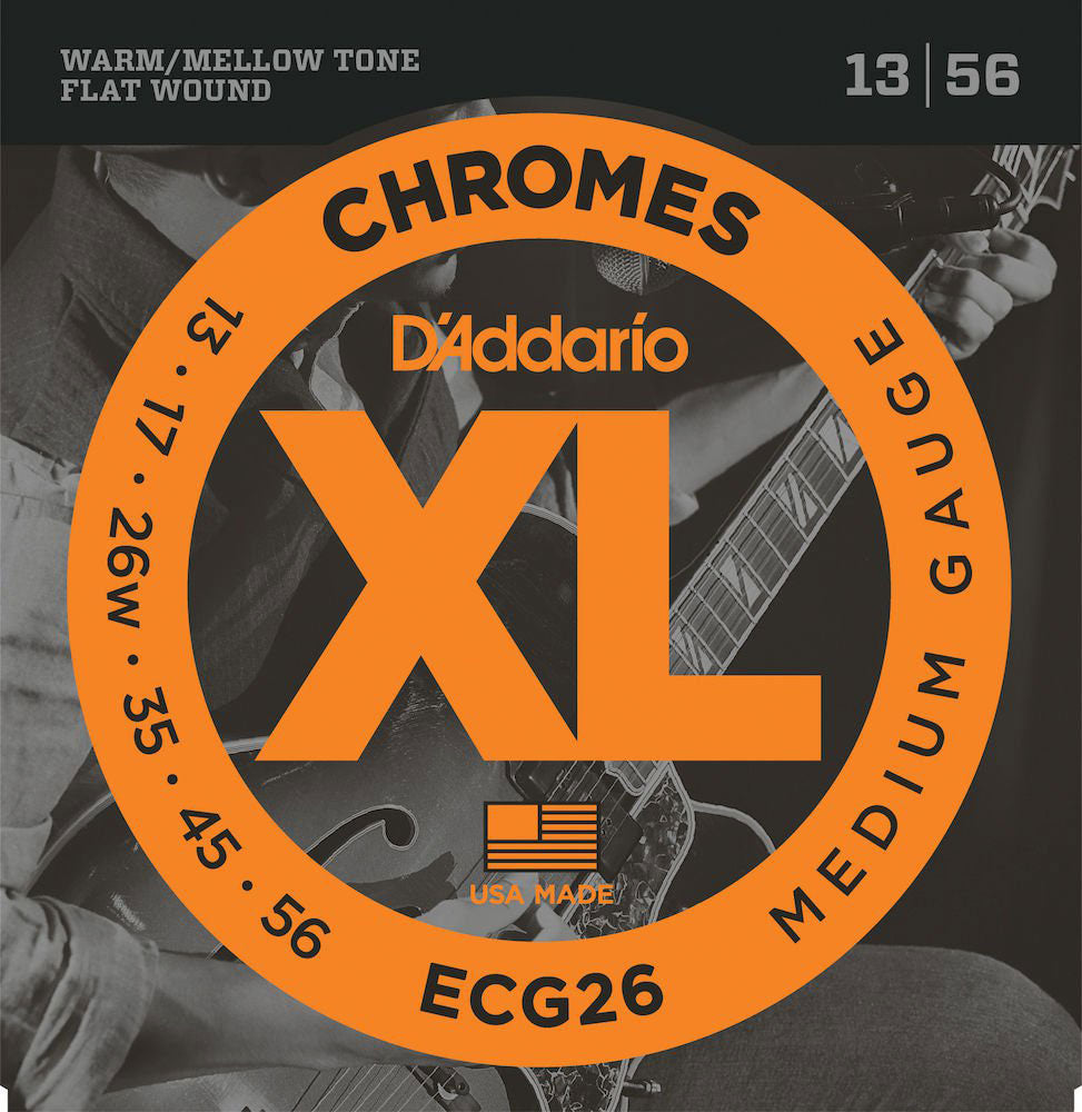 D'ADDARIO ECG26 CHROMES FLAT WOUND ELECTRIC GUITAR STRINGS MEDIUM 13-56