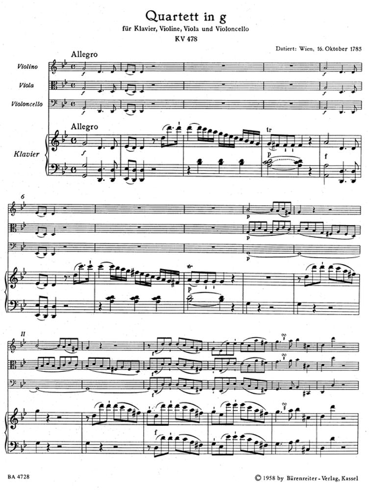 Moz W.A. - Quuor En Sol Mineur Kv 478 - Piano Violon Alto Violoncelle