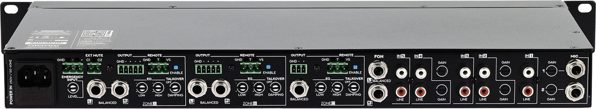 MZR 1005 - rack-mountable 5-input stereo mixer/zone 3 zones