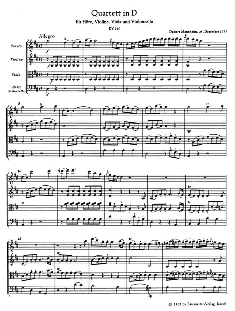 Moz W.A. - Quarteto para Flauta Violino Viola e Violoncelo - Partitura de bolso