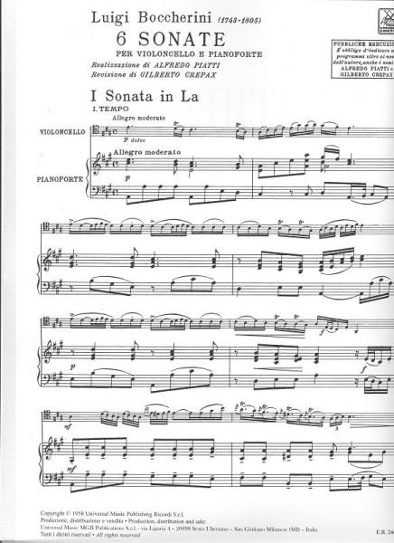 Boccherini L. - 6 Sonates - Violoncelle et Piano