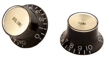 PARTS TOP HAT KNOBS W/ GOLD METAL INSERT BLACK 4 PACK
